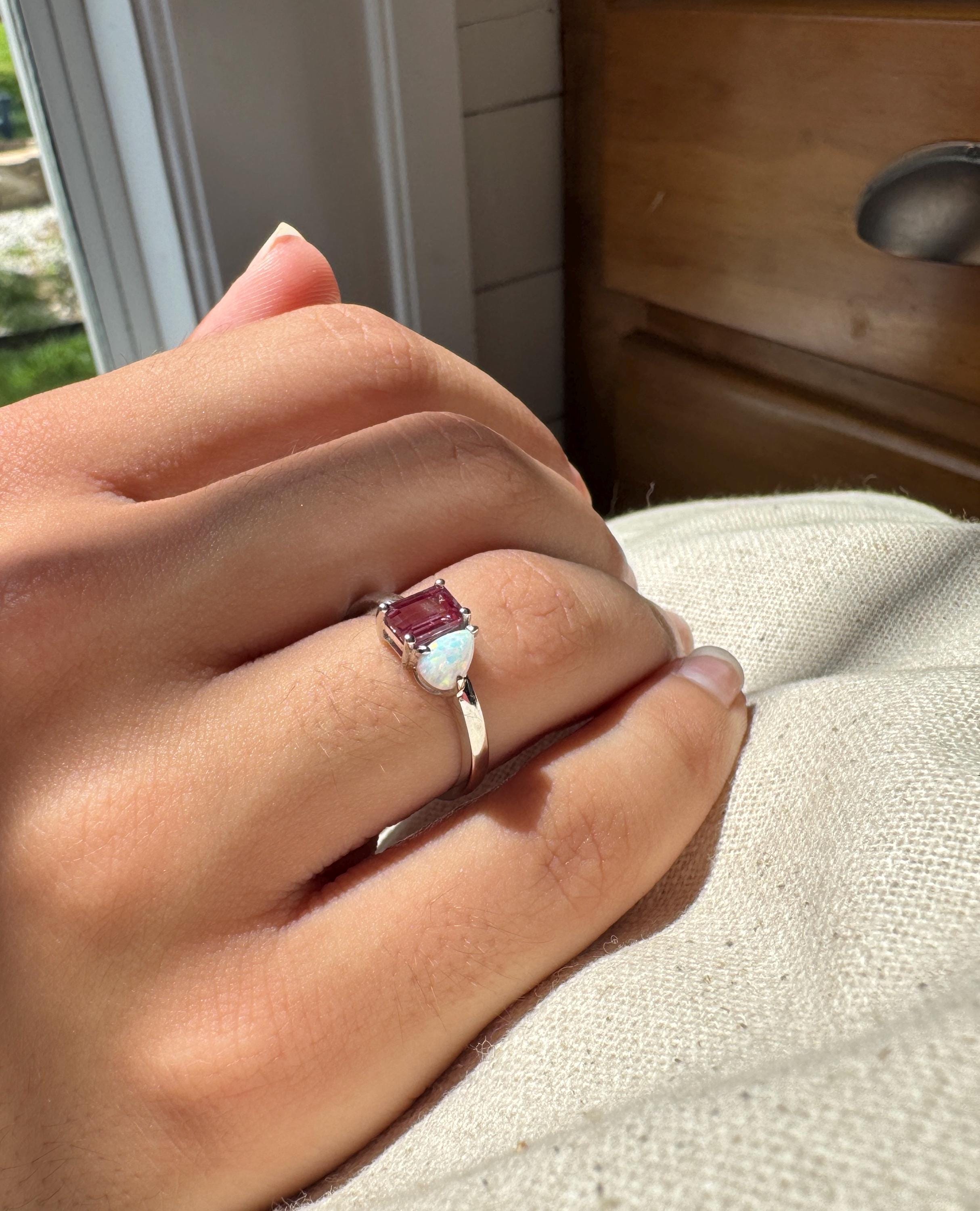 Alexandrite & Opal Toi Et Moi Ring, Sterling Silver Two Stone Ring