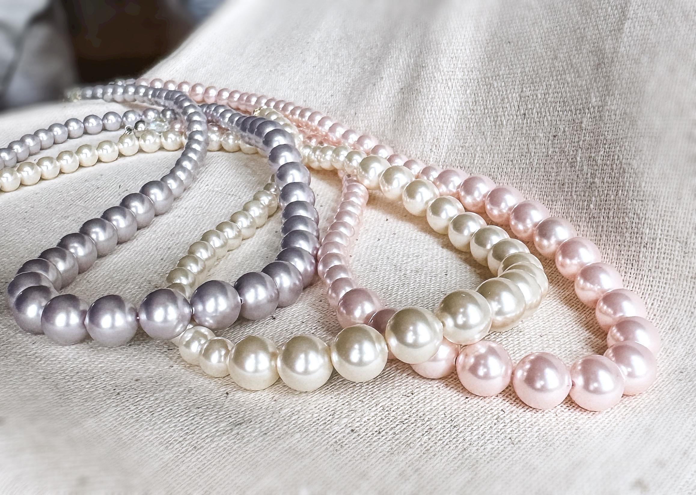 Cream Pearl Necklace, Single Strand Classic Swarovski Pearl Hand Beaded Necklace for Bride or Bridesmaid, Gifts for Her, Choose your Color