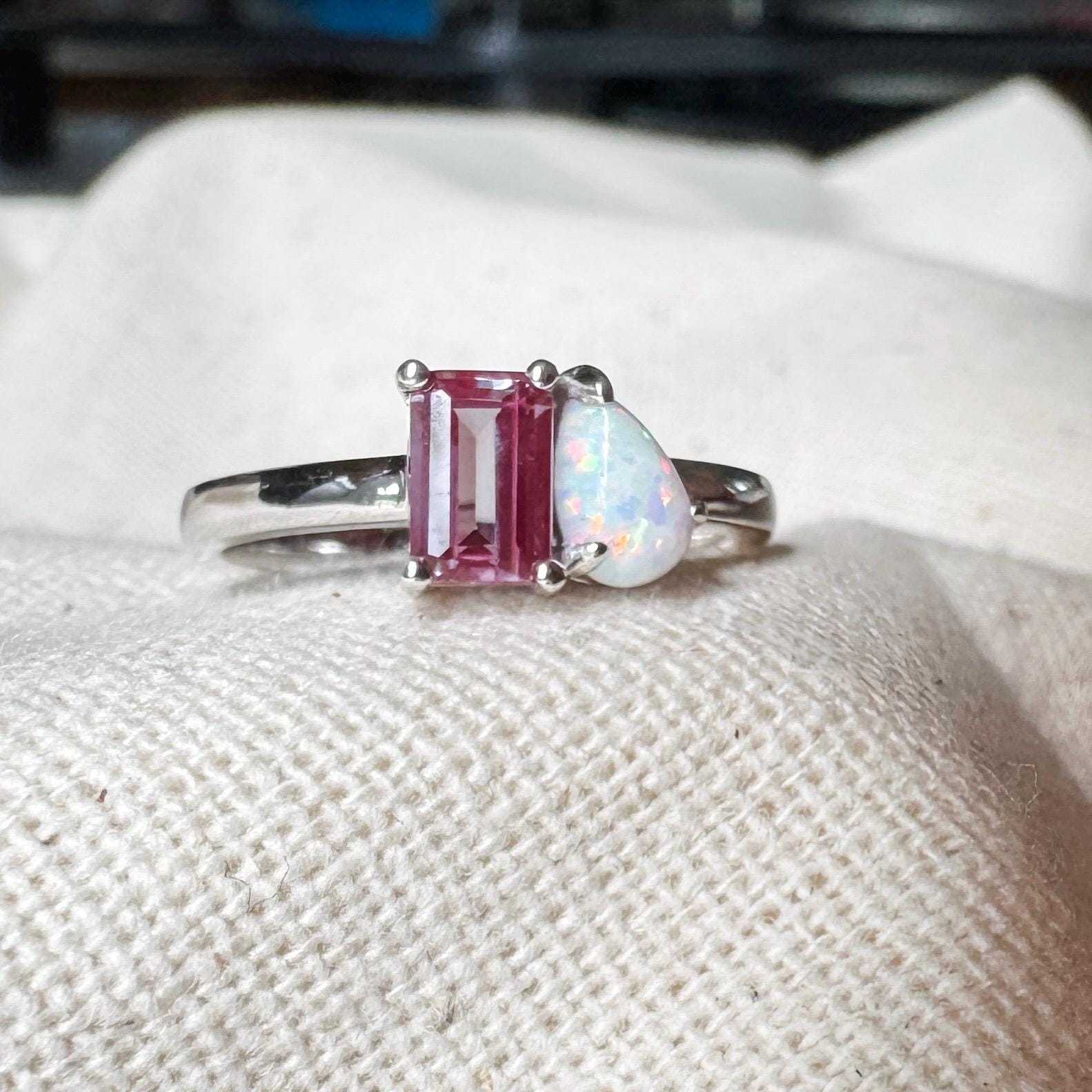 Alexandrite & Opal Toi Et Moi Ring, Sterling Silver Two Stone Ring