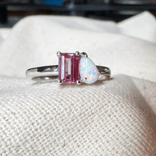 Alexandrite & Opal Toi Et Moi Ring, Sterling Silver Two Stone Ring