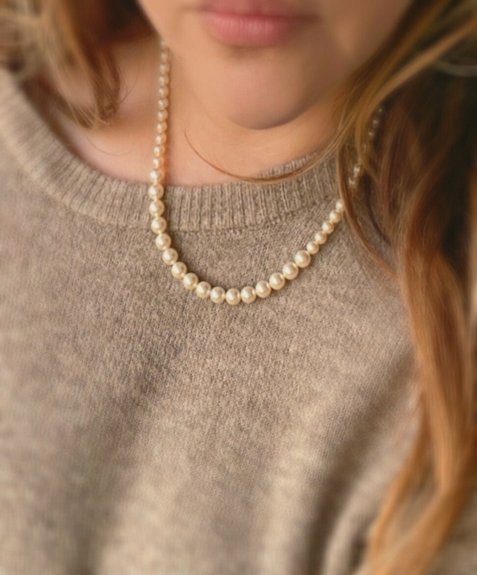 Cream Pearl Necklace, Single Strand Classic Swarovski Pearl Hand Beaded Necklace for Bride or Bridesmaid, Gifts for Her, Choose your Color