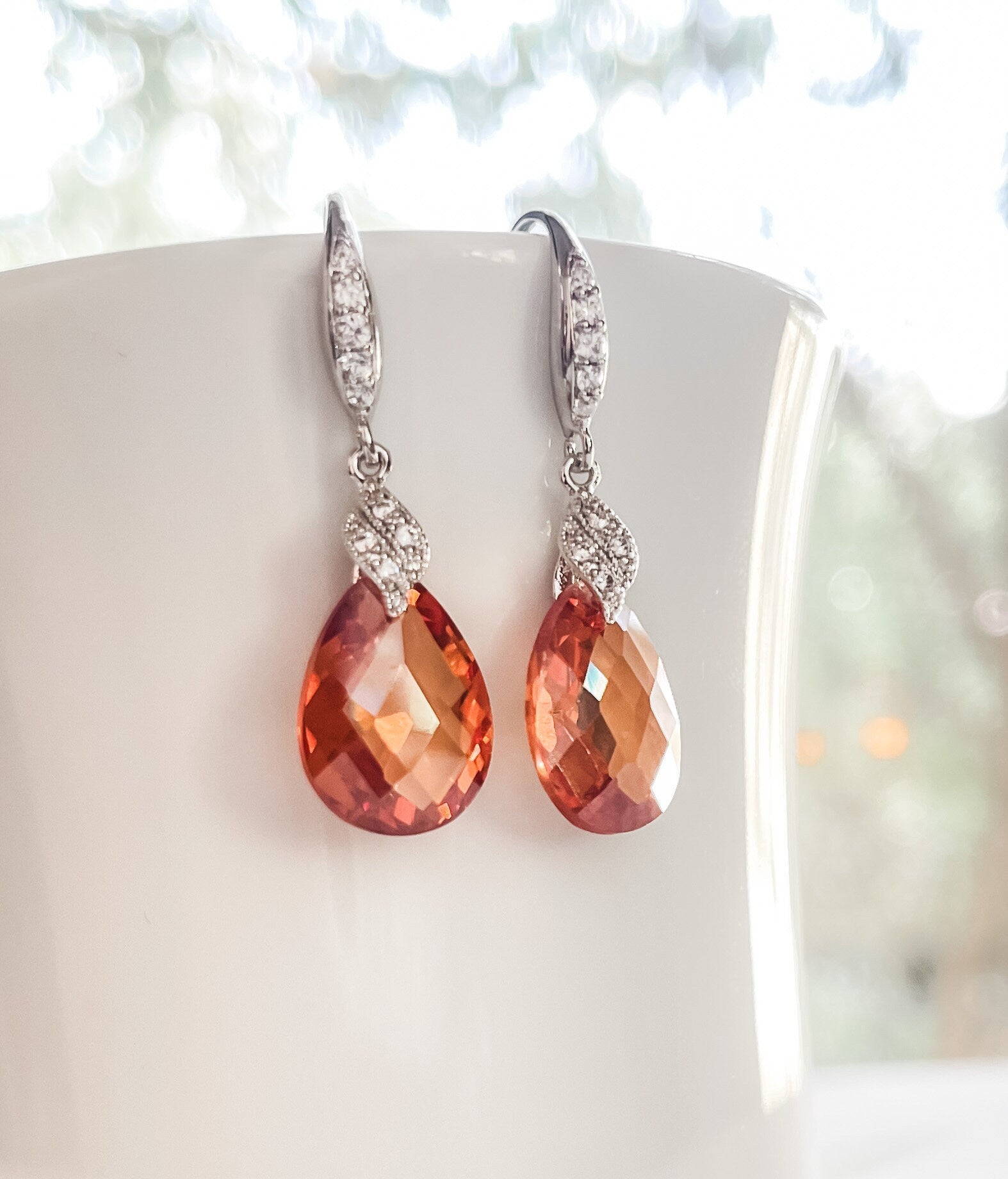 Topaz Cubic Zirconia Chandelier Earrings, Topaz CZ  Drop Earrings in Sterling Silver