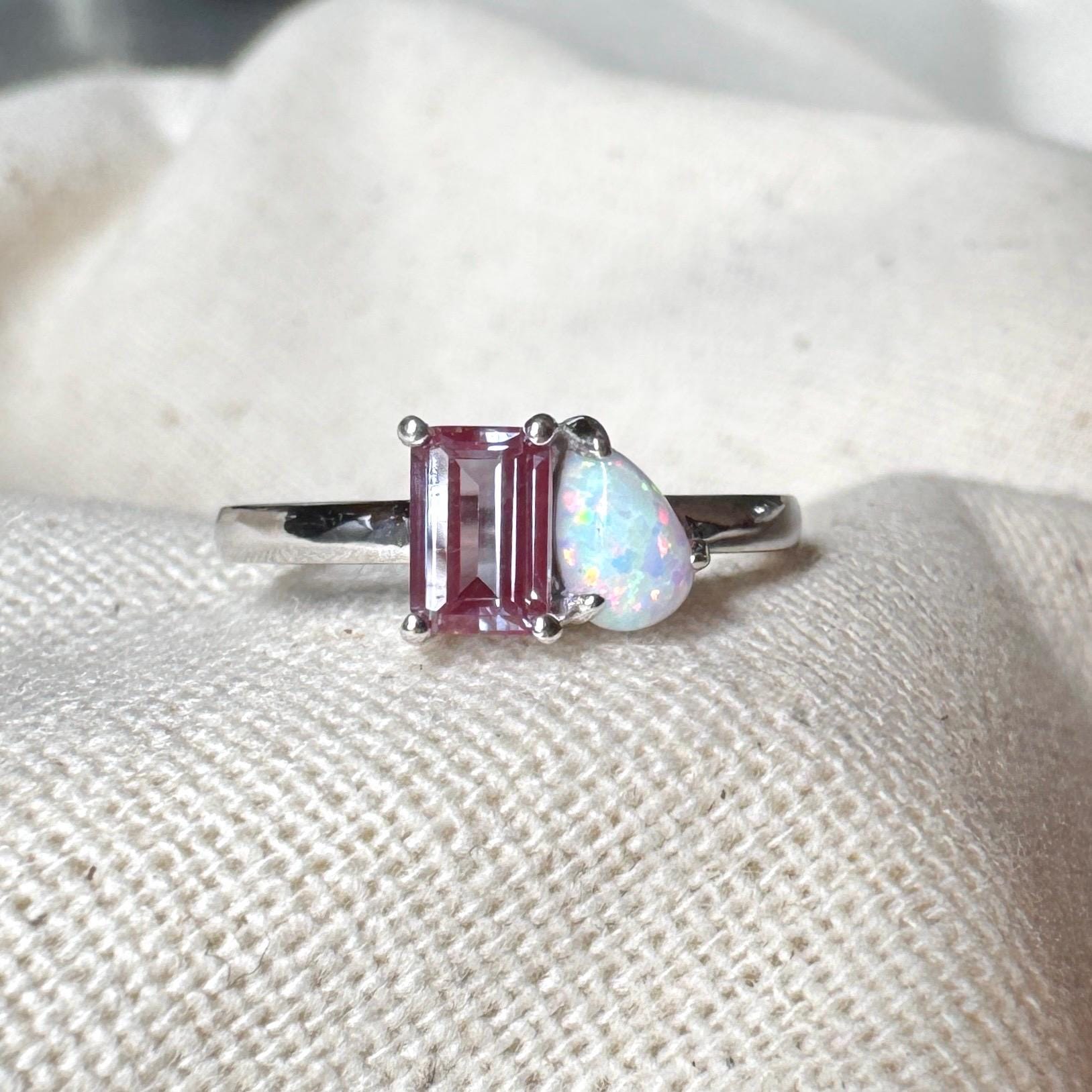 Alexandrite & Opal Toi Et Moi Ring, Sterling Silver Two Stone Ring