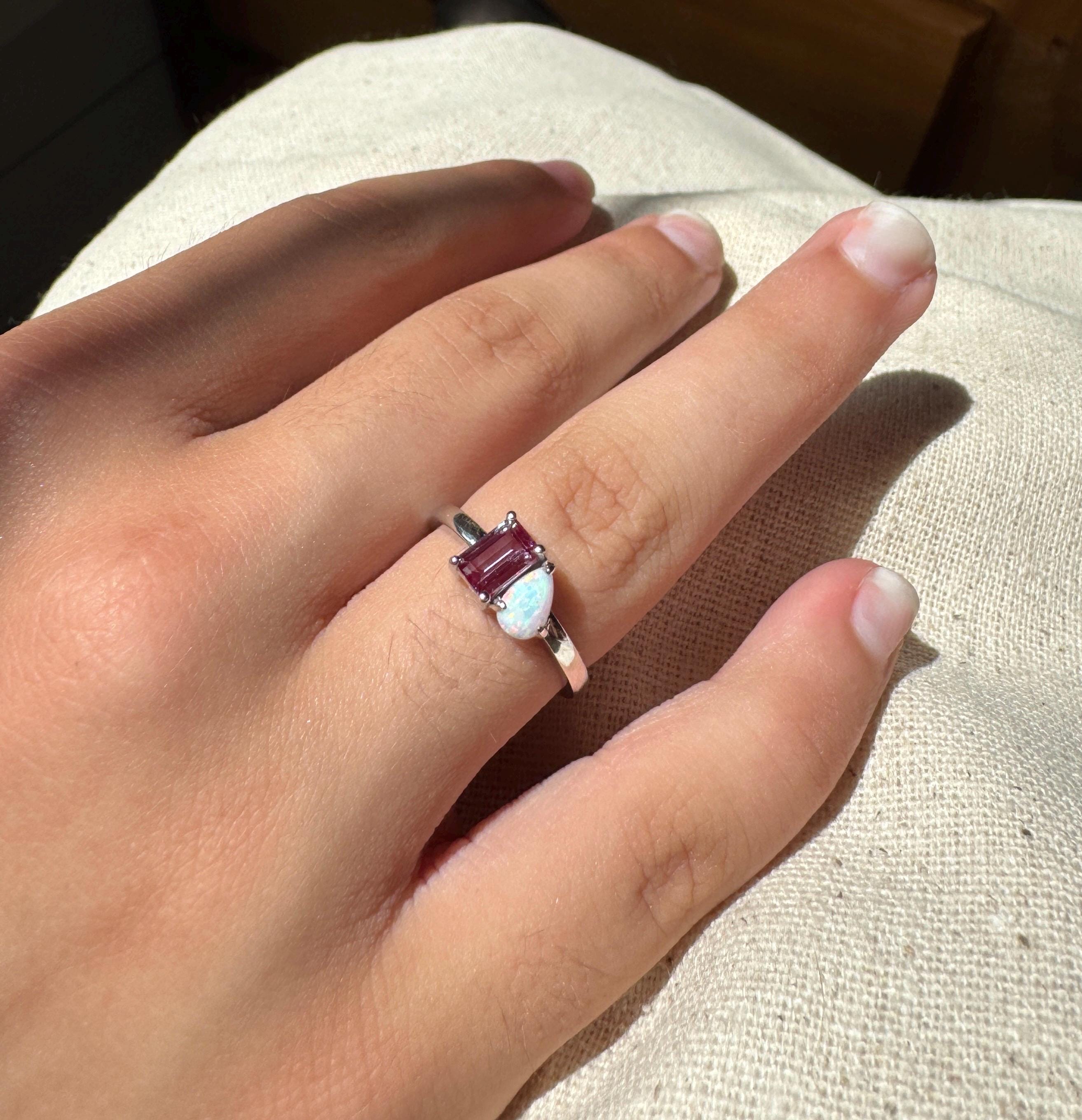 Alexandrite & Opal Toi Et Moi Ring, Sterling Silver Two Stone Ring