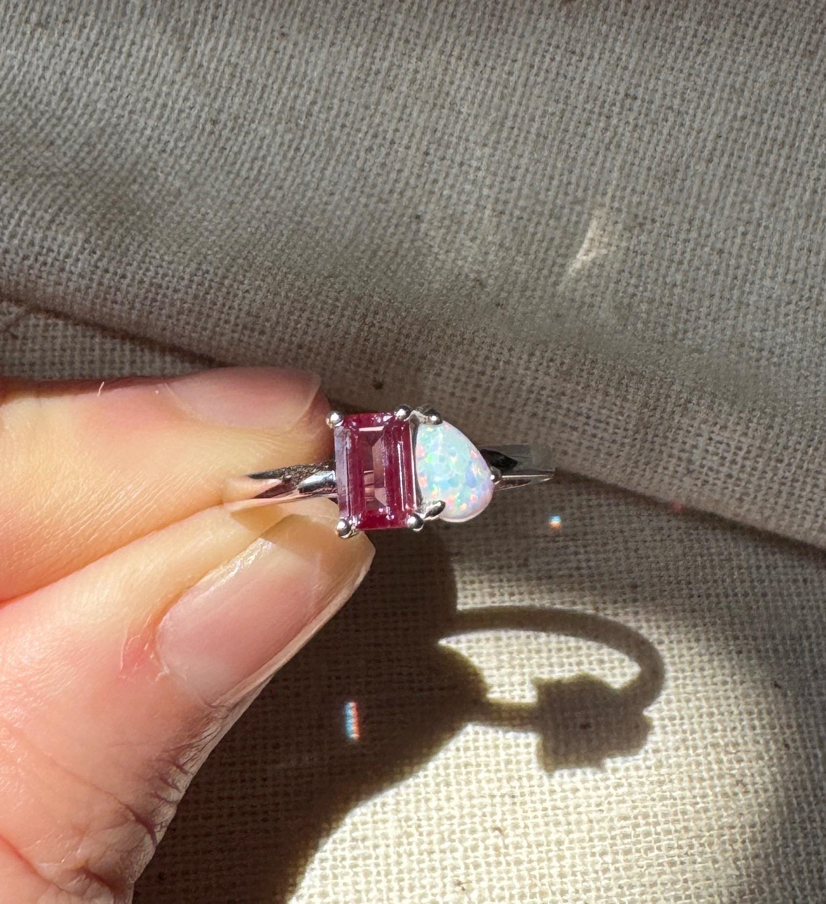 Alexandrite & Opal Toi Et Moi Ring, Sterling Silver Two Stone Ring